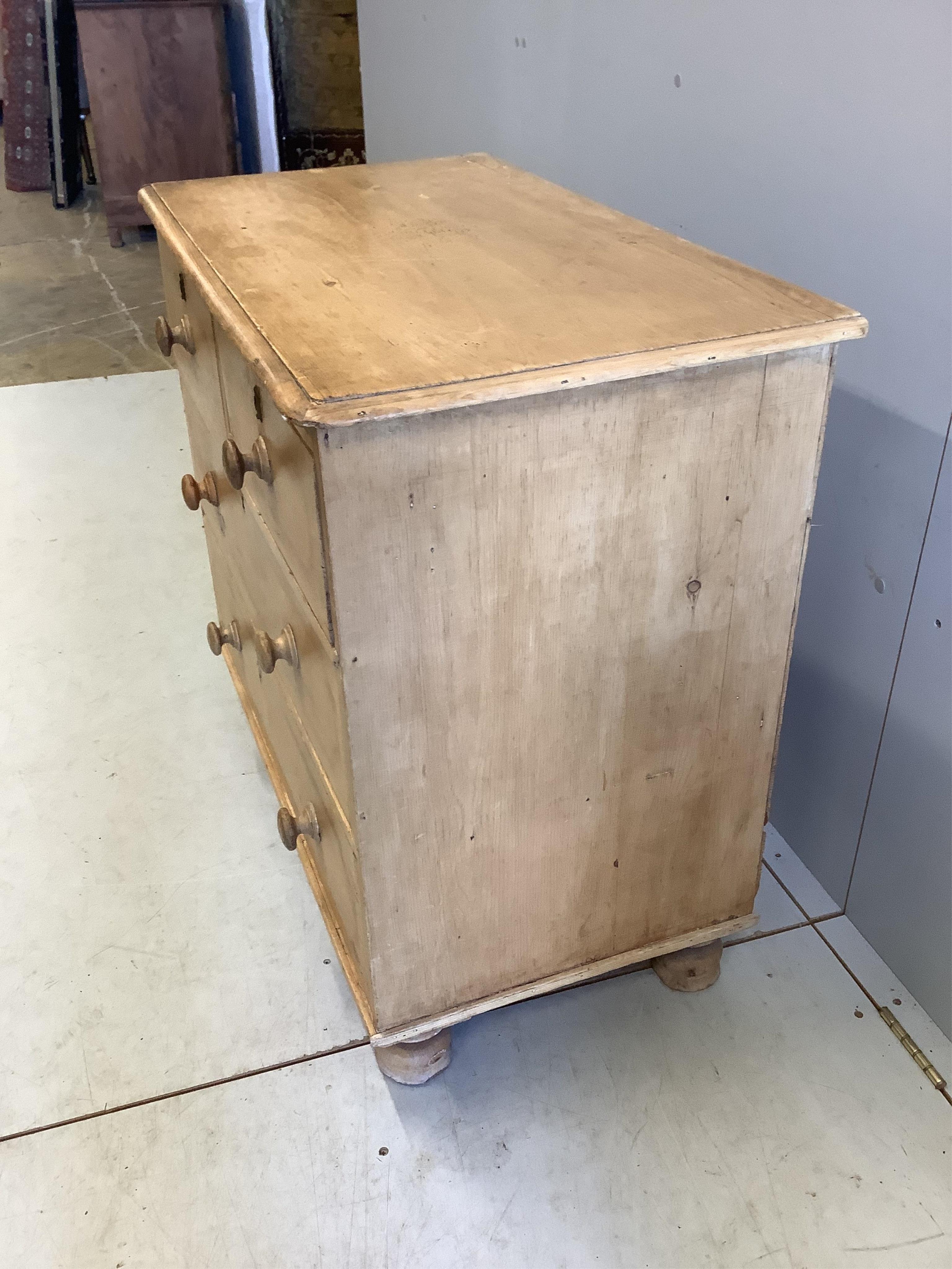 A small Victorian pine chest of drawers, width 89cm, depth 49cm, height 79cm. Condition - fair